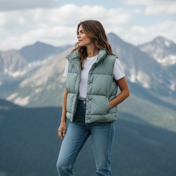 Old Navy Light Gray/blue Puffer Vest - Picture 2 of 7